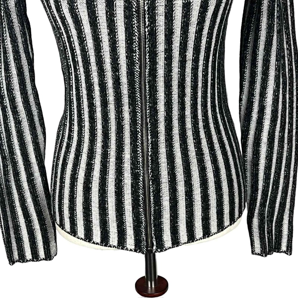 Vince Striped Zip Front Knit Cardigan Sweater Jacket  M Black White - Picture 6 of 16